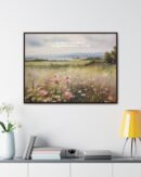 Vintage Watercolor Wildflower Field Framed Canvas