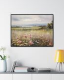 Vintage Watercolor Wildflower Field Framed Canvas
