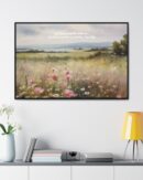 Vintage Watercolor Wildflower Field Framed Canvas