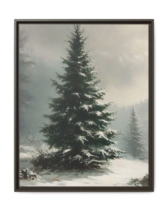 Vintage Evergreen Tree Print Christmas Canvas