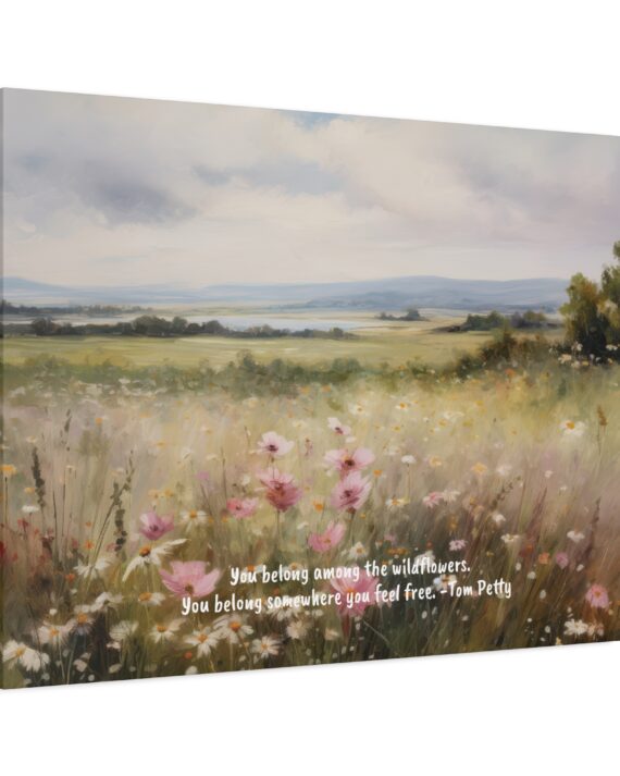 Vintage Watercolor Wildflower Field Framed Canvas